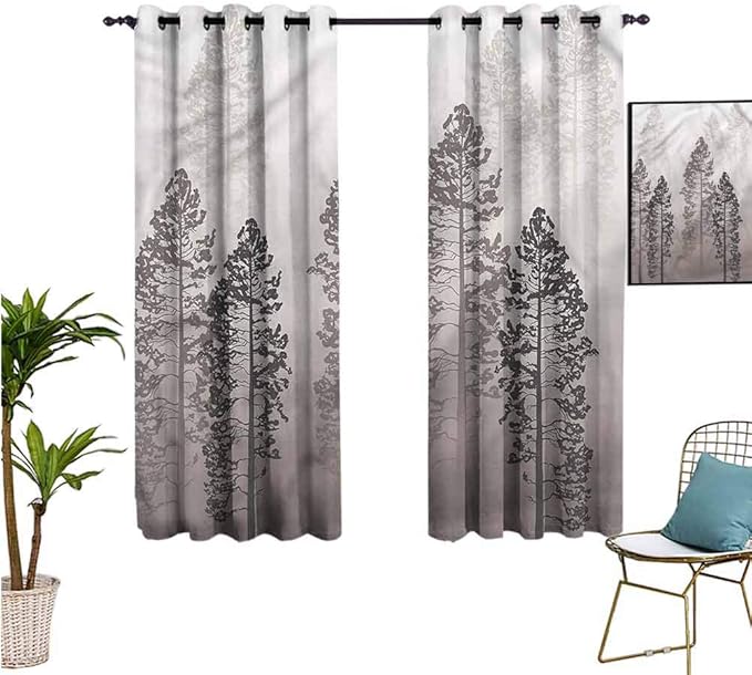 Blackout Curtain Panel, Country Wild Pine Forest Themed, 2 Panels(W42 x