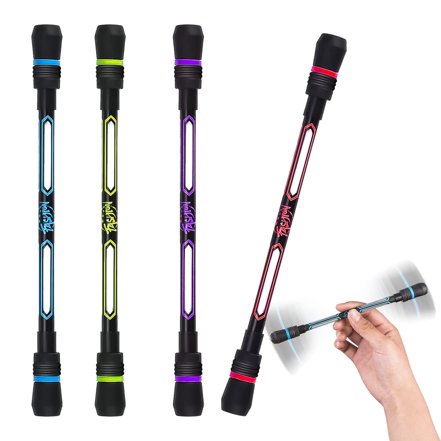 Unvtap 4-Piece Spinning Pens with Weighted Ball, Gaming Trick Pens for Kids & Students, 0.5mm Black Refill (4 Colors)