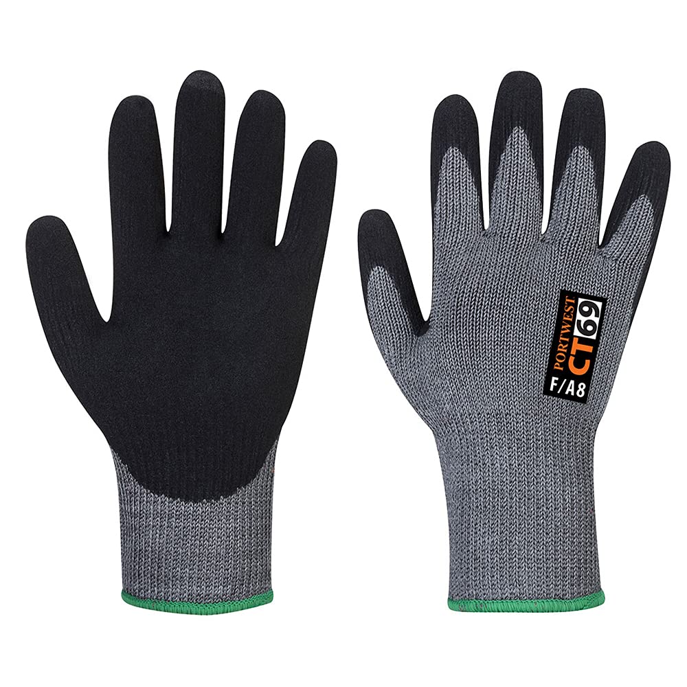 Portwest AHR+ Nitrile Foam Cut & Grip Gloves, Color: Grey/Black, Size: L, CT69G8RL