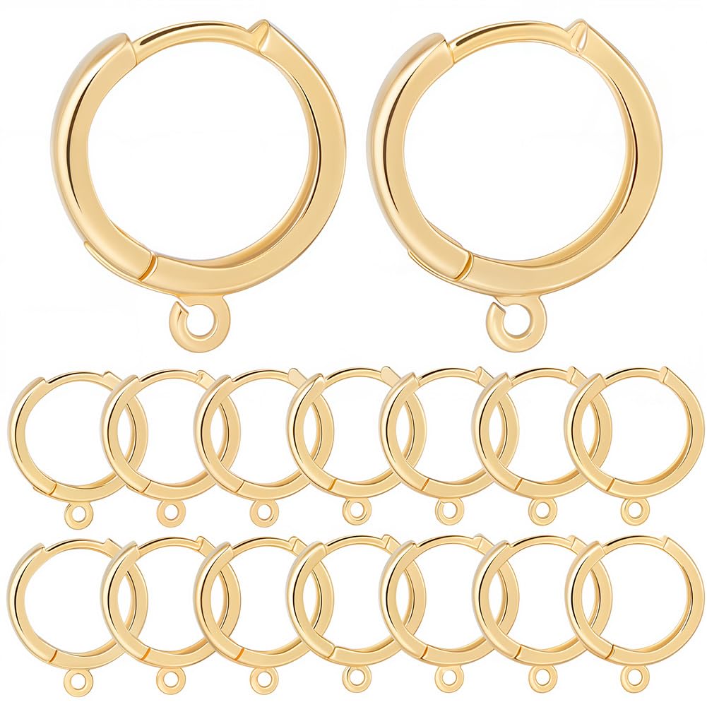 SUNNYCLUE 1 Box 24Pcs Real 24K Gold Plated Earring Hooks Round Hoop Huggie Earring Hooks Leverback Earwires Brass lever backs ear wire Hoops Earrings hook Findings for jewellery Making Supplies Women