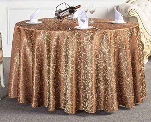 Uforme Tabletop Decor Woven Fabric Table Cloth Damask Pattern Overlay Table Cover 90-Inch Round for Banquet, Light Coffee