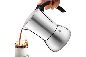Vaolvpant No Coating 4 Cup Thickened 304 Stainless Steel Moka Pot Stovetop Espresso Maker Italian Coffee Machine 200ml 6.8oz Suitable for Gas Induction Stovetop Greca Coffee Maker Percolator