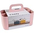 BLUE GINKGO Stackable Organizer Caddy – Korean-Made Portable Tote for Bathroom, Office, Crafts, or School Supplies (Rectangle, Pink)