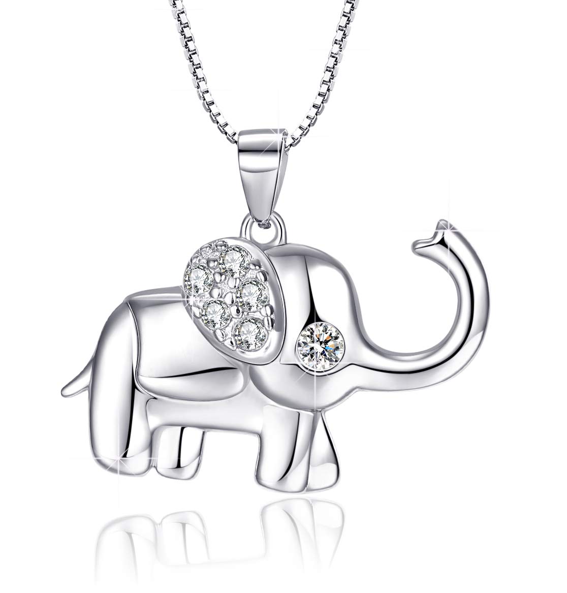AMIGUO Elephant Pendant Necklace for Women 925 Sterling Silver Elephants Jewelry