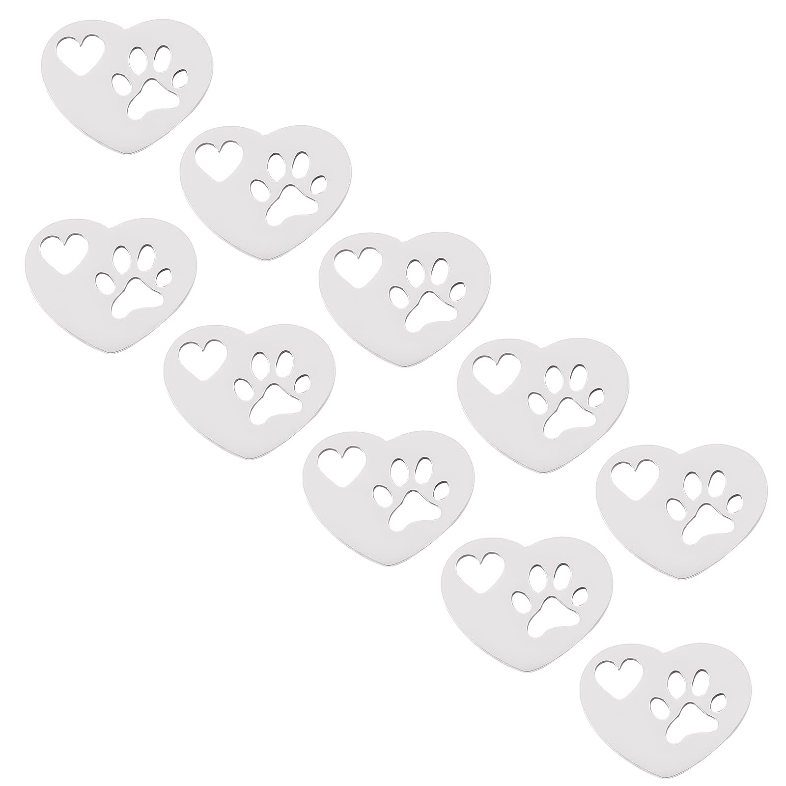 UNICRAFTALE 20pcs Heart Pattern Pendants, Stainless Steel Heart Charm with Hollow Heart and Dog Footprint, Plated Enamel Charms for DIY Pendant Bracelet Necklace Jewelry