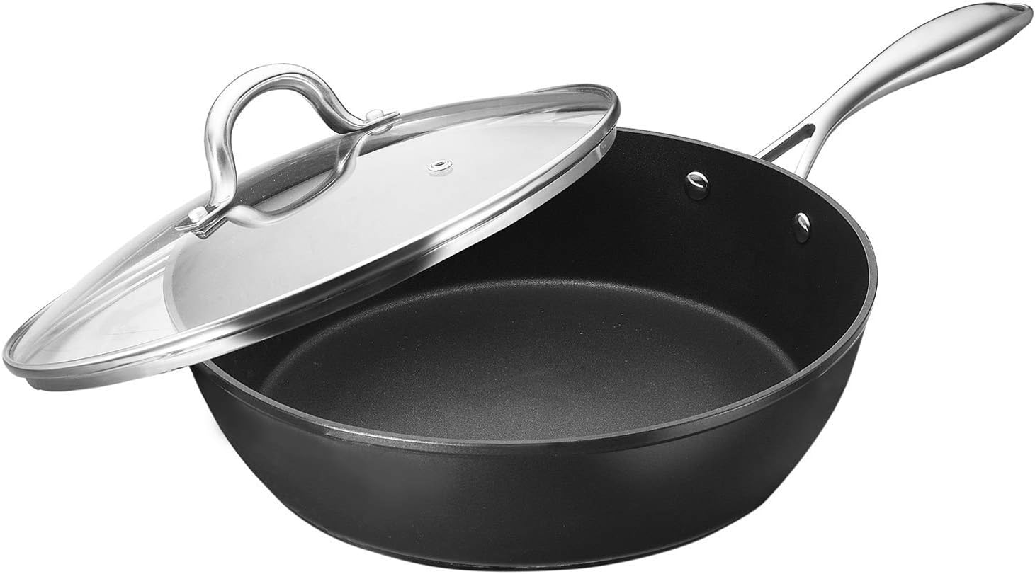 COOKER KING Nonstick Pots and Pans Set, Induction Ready, Dishwasher Safe Oven Safe, Fast Heating, Anti-Warp Base, Stainless Steel Handles, 3-Layer Expert Non-Stick Cookware Sets, 10 Piece B07H7L66MZ