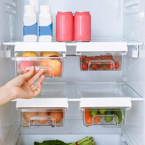 Amazon Jueji 冷蔵庫トレー 冷蔵庫収納 キッチン収納 大容量 整理 調味料 干物 食品 収納 ラック スライド式 収納ラック 引き出し 収納ケース キッチン 収縮タイプ 整理 ホワイト 調味料 スパイスラック オンライン通販