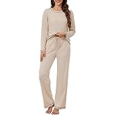 KCW Womens Pajamas Sets 100% Cotton 2 Piece Lounge Set Long Sleeve Tops and Pants Soft Pjs Sleepwear with Pockets