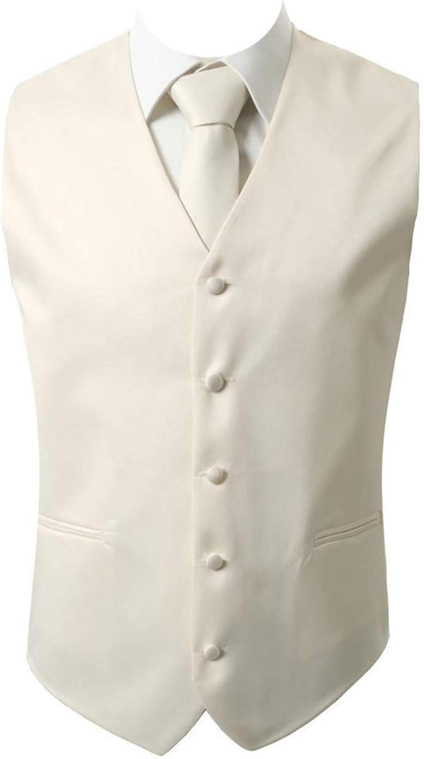 Brand Q 3pc Men's Dress Vest Necktie Pocket Square Set For Suit or Tuxedo