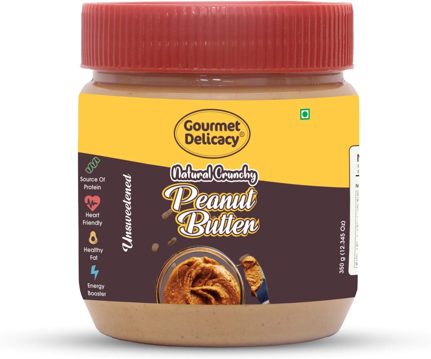 Gourmet Delicacy All Natural Crunchy Peanut Butter, Unsweetened, Gluten Free, Vegan, 350g