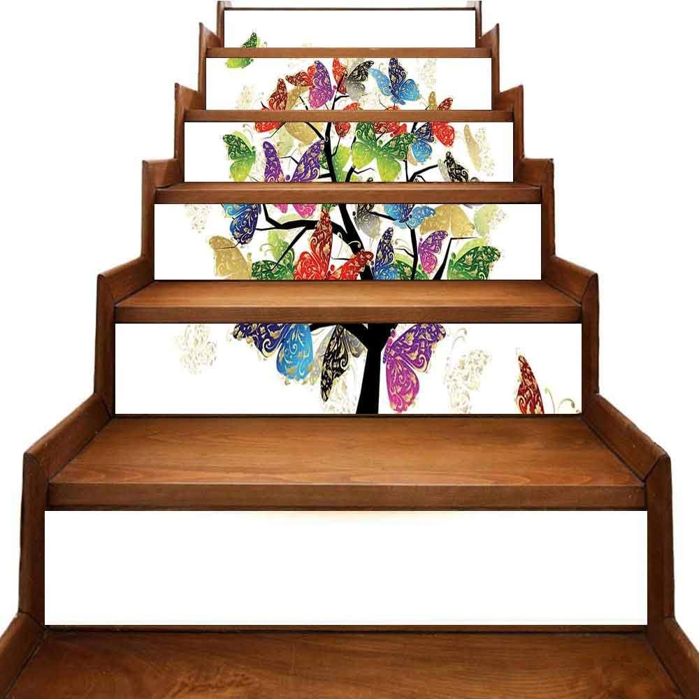 JiuYIBB Tree of Life Home Decorations Shaded Animals Moth Tree Colored Wings Flying New Life Theme Illustration Hope Home It is self-Adhesive Multi W 39" x H 7" x 6pcs.
