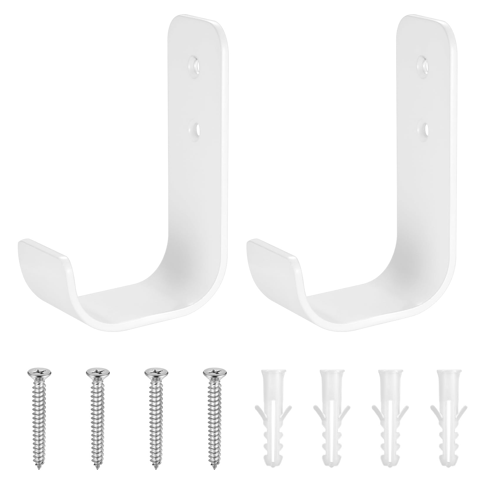 SiGuLiKeJi 2 Pcs Garage Hooks, Wall Hooks Heavy Duty Hook for Hanging Heavy Duty, Ladder J Shape Garage Hanger Brackets Storage Hook Wall Mounted for Home Garden Tool Organizer(White)