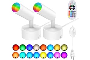 iCreating LED Spot Lights Indoor - RGBW Uplighting Indoor with Remote for Plants Color Changing 12W Small tree Spotlight Mini Stage Lights Floor Light Plug in Uplights for Christmas Halloween (2 Pack)