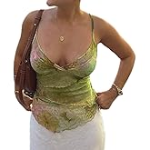 Women's Y2k Floral Cami Tops Sexy V Neck Wrap Irregular Hem Sleeveless Spaghetti Strap Tank Top