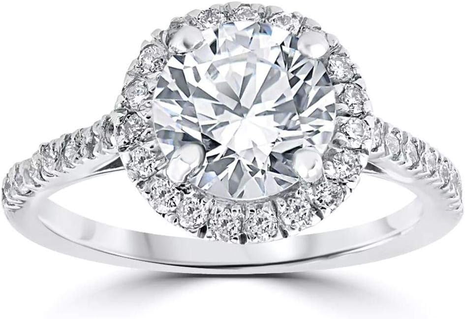 ELENORA 2.00 Carat Round Halo Simulated Diamond Engagement Rings for Women in 18k Gold Over Solid 925 Silver