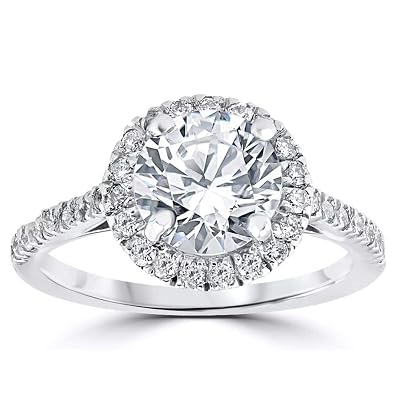 ELENORA 2.00 Carat Round Halo Simulated Diamond Engagement Rings for Women in 18k Gold Over Solid 925 Silver