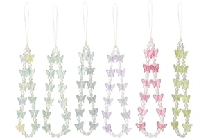 LA QUEENIE 6 PCS Beaded Phone Lanyard Wrist Strap, Colorful Bead Phone Charm, Smiley Face Fruit Star Pearl Beaded Decoration Accessories for Keychain Phone Chain Strap (Mixed Color)