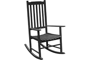 Flamaker Outdoor Rocking Chair Oversized Wooden Patio Chairs with Widened Armrest High Back Porch Rocker for Lawn, Garden, Backyard, Fire Pit (Black)