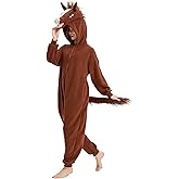 AMAMHAHAVA Horse Onesie for Adults Halloween Cosplay White Fronted Horse Costume One-Piece Pajamas for Women and Men