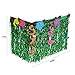 Wonder4 Hawaiian Luau Hibiscus Table Skirt Green Flowered Artificial Grass Table Skirt 9ft with Musical Symbols & Colorful Faux Flowers for Party Decorations