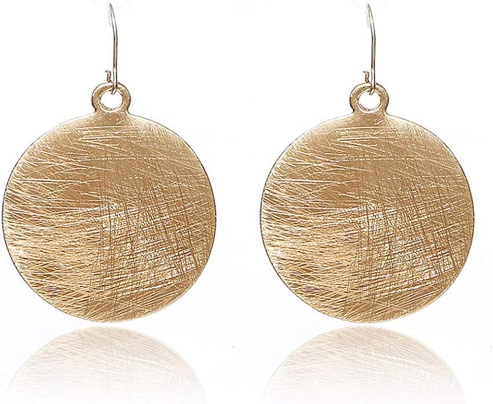 Brushed Disc Dangle Gold Earrings Alloy Disc Ethnic Earrings Geometric