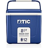 RTIC 8 QT Road Trip Personal Cooler, Small, Compact, Insulated, Portable Ice Chest Box for Food, Drink, Beverage, Beach, Camping, Picnic, Fishing, Boat, 12-Can Capacity