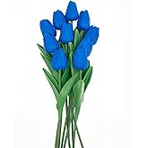 Blue Flowers Fake Tulips Artificial Flowers, 13 Inch Real Touch PU Flowers for Decoration, 10 Pcs Tulip Flowers Bouquet for Vase, Mother's Day Easter Valentines Gifts