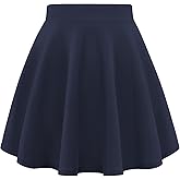 Auranso Girls Mini Skirt Stretch Waist Casual Flared Plain Pleated Skater Skirt
