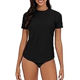 QOMEWA Women's Rash Guard Short Sleeve Swim Shirts UPF 50+ Quick Dry Swimsuit Top UV Sun Protection Bathing Suit Top