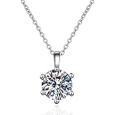 LMUWECNO 2ct Moissanite Solitaire Necklace for Women with GRA Certificate, D Color VVS1 Clarity, 14K White Gold Plated Sterling Silver Round Pendant, Hypoallergenic Chain,Memorable Keepsake Box