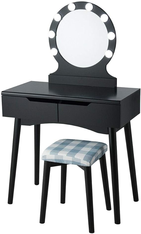 Beauty Corner Black Vanity Makeup Dressing Set Lighted