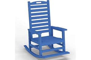 PLUUV Outdoor Rocking Chair with Removable Footboard for Adults, HDPE High Back Patio Rocking Chairs, 330lbs All Weather Porch Rocking Chairs for Outdoor & Indoor -Navy Blue