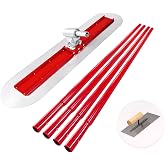 Bull Float Concrete Bull Float Tool Kit 48"x12" Fresno Round End Stainless Steel Board Kit Tool Cement Trowel Tools Float Bracket Concrete Finishing Tools With 48" Aluminum Alloy Handle x4 VOYAR