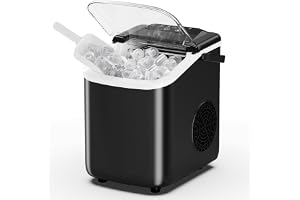 NEWBULIG Ice Maker, Countertop Ice Machine with Handle, 9 Bullet Cubes in 6~8 Mins, 26lbs Daily, Self-Cleaning with Basket and Scoop for Home/Kitchen/Camping/RV