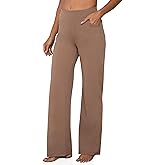 VOOVEEYA Wide Leg Pants for Women, Yoga Pants with Pockets High Waist Casual Straight Dress Pants Petite/Tall/Regular (Petite Khaki M)