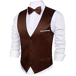 Barry.Wang Mens Dark Brown Formal Suit Vest V-neck