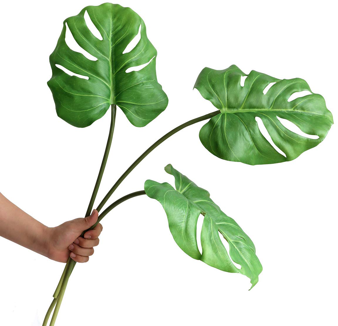 Ahvoler Artificial Monstera Leaves Tropical Palm Plants Leaves Large with Long Stem for Vase Home Wedding Decorations, 30", 3 pcs