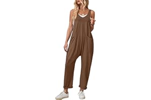 Happy Cherry Womens Cotton Overalls Summer Sleeveless Suspender Jumpsuits with Pockets Loose Knit Rompers
