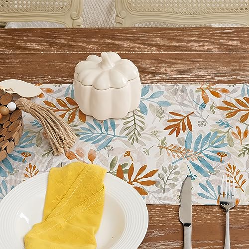 ARKENY Fall Thanksgiving Table Runner 13x72 Inches,Floral Leaves Seasonal Burlap Farmhouse Indoor Outdoor Autumn Table Runner for Home AT491-72