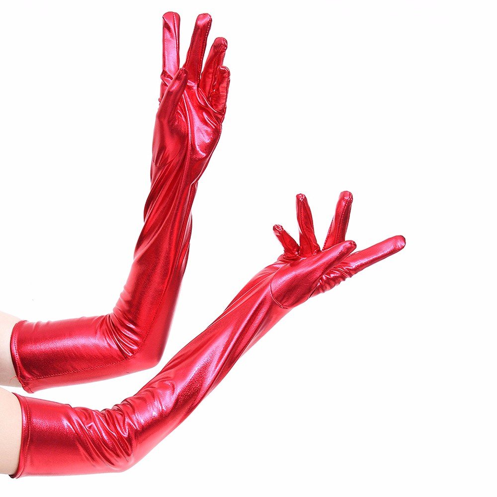 Womens 20 Inches Long Metalic Satin Mittens Cosplay Dress Finger Gloves