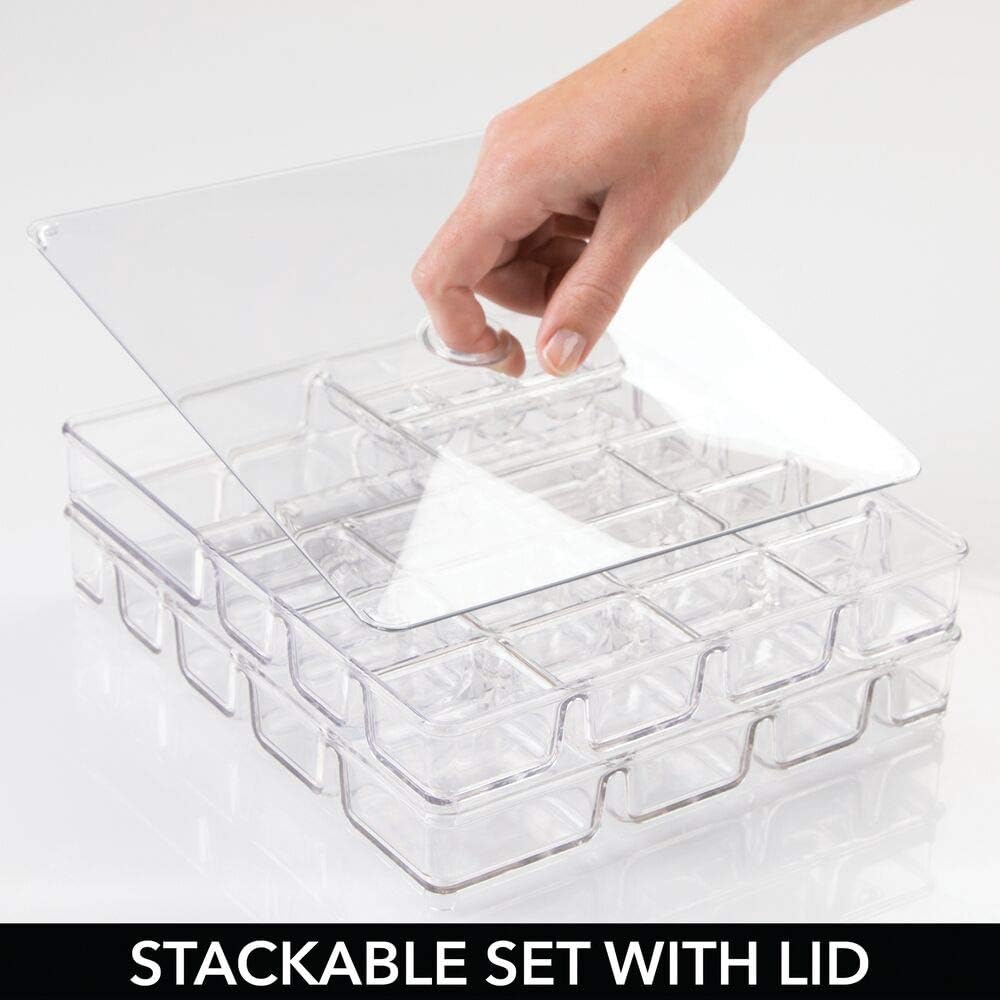 mDesign Stackable Plastic Storage Jewelry Box - 2 Organizer Trays with Lid for Drawer, Dresser, Vanity - Holds Necklaces, Bracelets, Bangles, Rings, Earrings - 3 Pieces - Clear: Home & Kitchen