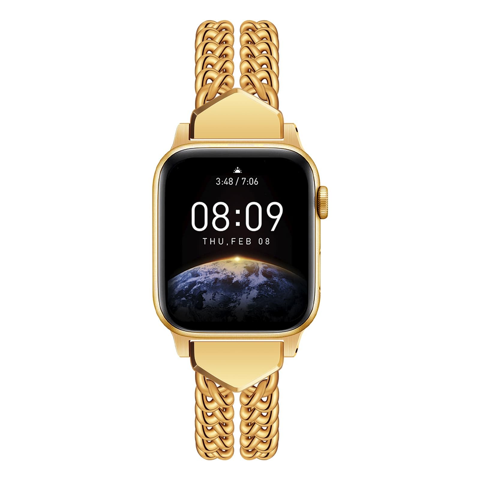 Photo 1 of ALAMHI Compatible Apple Watch Band, Cowboy Chain Apple Watch Band, Stainless Steel Metal Wristband Women Men Replacement for iWatch SE Series 7/6/5/4/3/2/1 (Gold/Double Chain, 42/44/45/49mm)