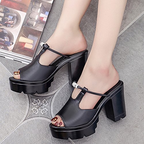 AMA(TM) Women Summer Fish Mouth Open Toe High Heels Wedge Sandals Platform Shoes (Black, US:6) - Thumbnail 2