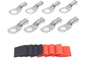 RIOCAN 4 Pack 8 AWG 3/8 Lugs Tinned Copper Terminal Lugs & 4 Pack 8 AWG 5/16 Lugs Tinned Copper Terminal Lugs & 8 Pieces Ratio 3:1 Waterproof Double Wall Heat-Shrinkable Tube