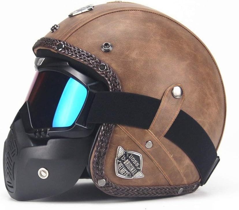 Casque Moto Jet Cafe Racer Noir - Homologué ECE 22-06 - Visière Amovible - Taille XS (53-54 Cm) - 1300g