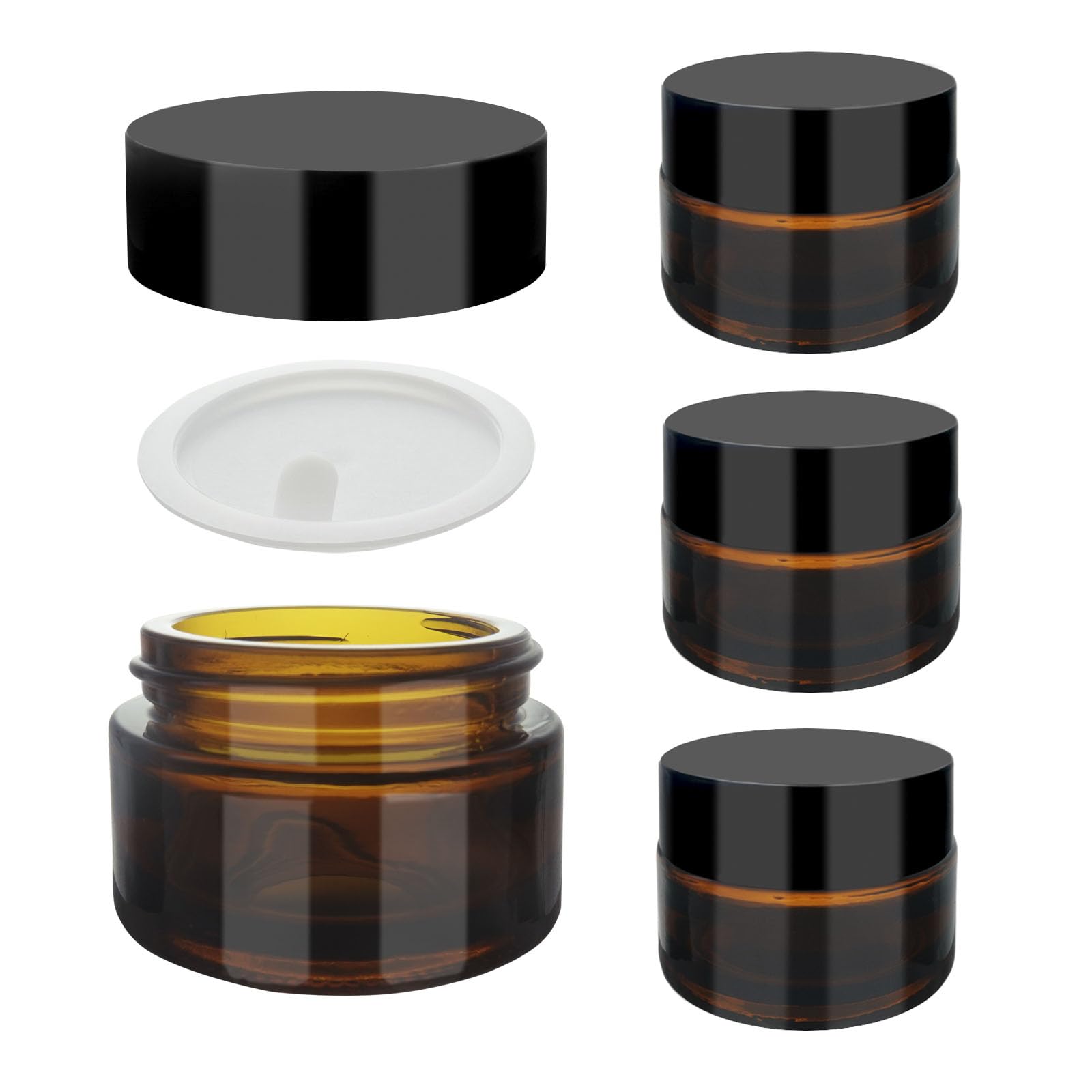 SyiXute 4 Pack 15ml Brown Glass Cosmetic Tinted Jars,Empty Amber Glass Jars,Refillable Cosmetic Face Cream Jar with Screw on Lids and White Liners for Creams,Lotions and Essential Oils