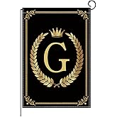 wyooxoo Monogram Letter G Garden Flag 12x18 Inch Double Sided for Outside Burlap Family Last Name Initial Black Yard Flag (G)