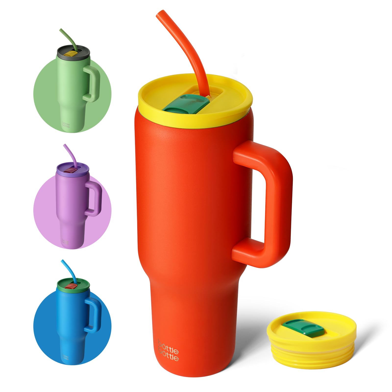 BOTTLE BOTTLE 40 oz Tumbler with Handle and Straw,Stainless Steel Vacuum Travel Mug,Car Cup with Straw, Stainless Steel Vacuum Water Bottle for Gifts Party Office Coffee (Orange Ocean)