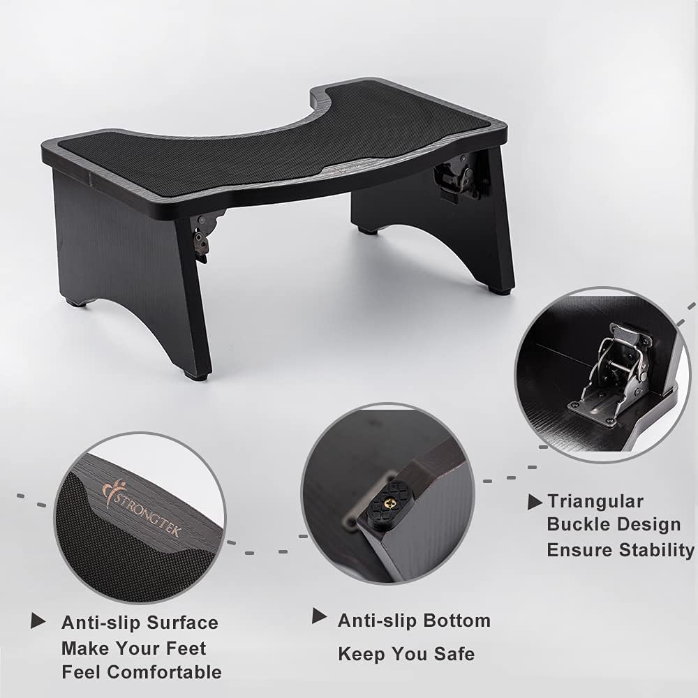 StrongTek 7 Inch Wooden Squatting Toilet Stool Collapsible Toilet Potty Stool for Bathroom, Men, Women (Espresso): Health & Personal Care