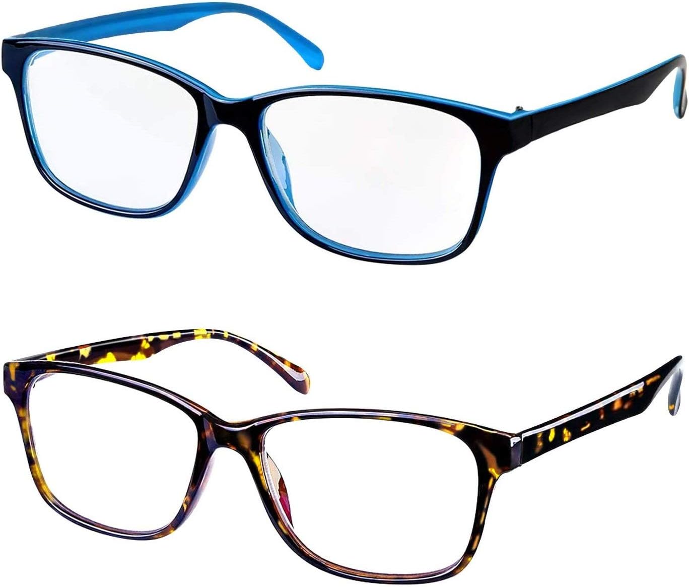 Blue Light Blocking Glasses 2 Pack Rectangle Glasses Sleep Better, Reduce Eyestrain & Fatigue When Gaming, Tablet/Phone Reading, TV (Twilight and Black)